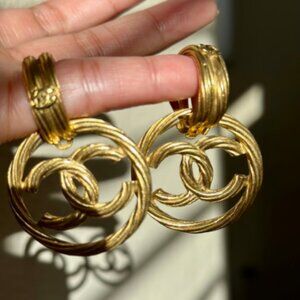 Chanel Bamboo CC Dangle Earrings